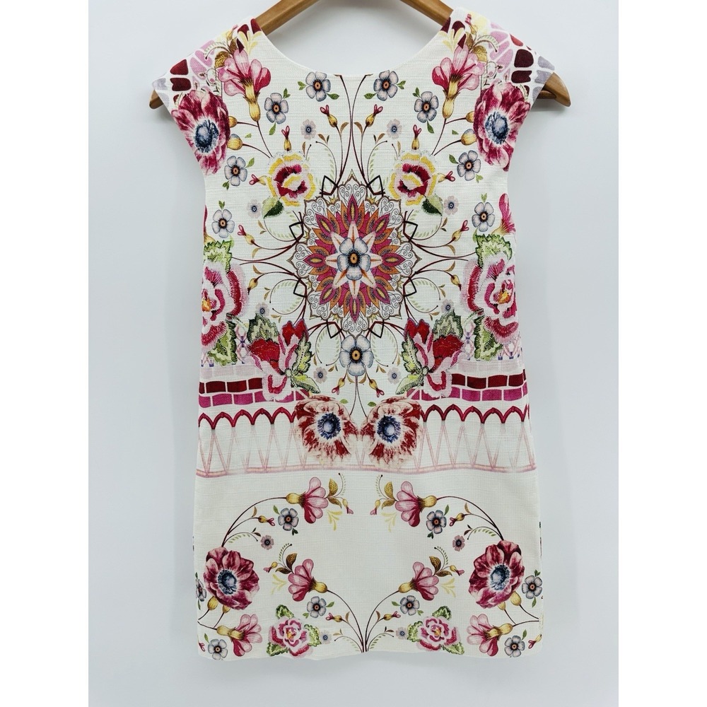 Boho Floral Medallion Dress Textured Shift Open Back Keyhole Cottagecore EE51